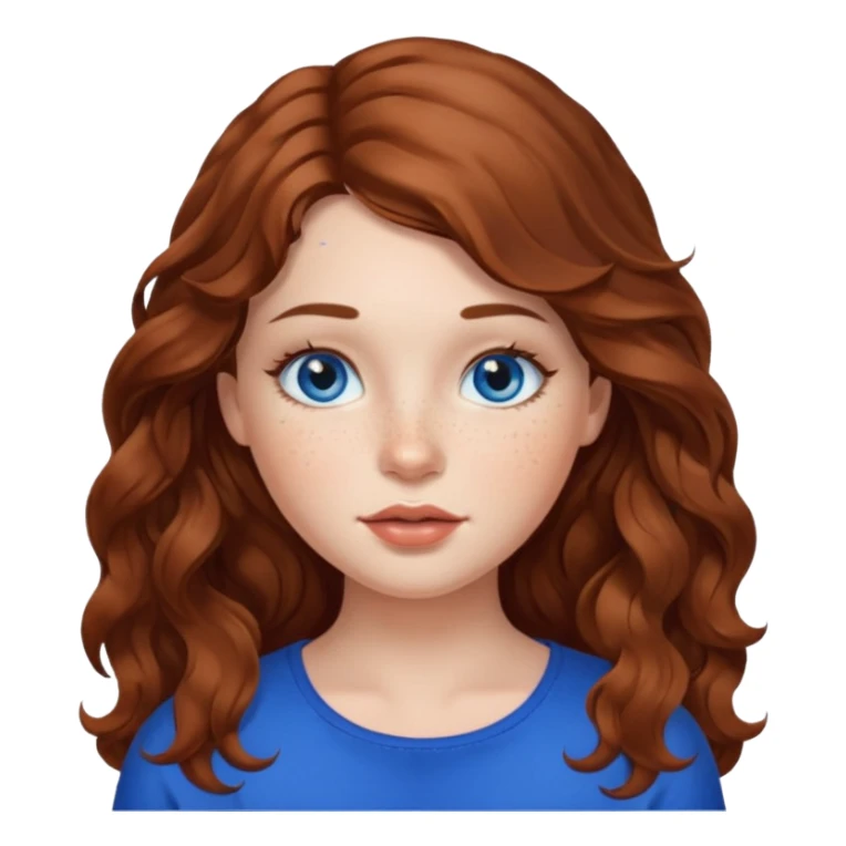 girl with long wave brown hair, blue eyes, plump lips and freckles  sticker