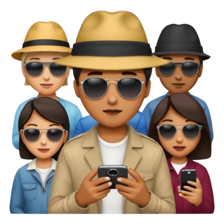 person searching something with iphone and people around sticker