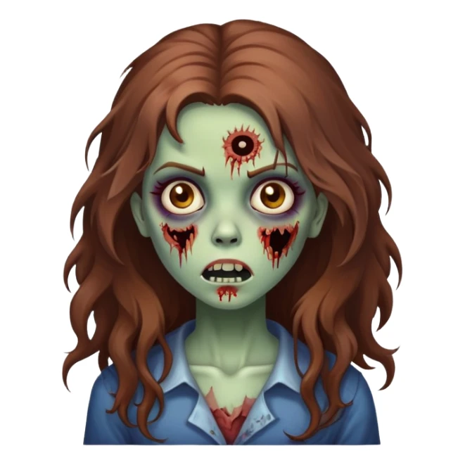  girl zombie with big brown hair sticker