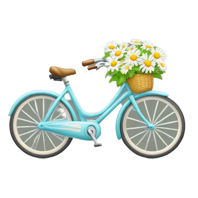  bicycle with front basket has bouquet of daisies  sticker