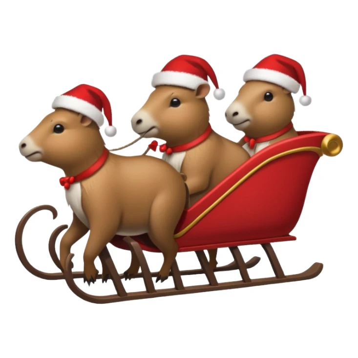 now make alot  of capybaras pulling a sleigh with santa hats sticker