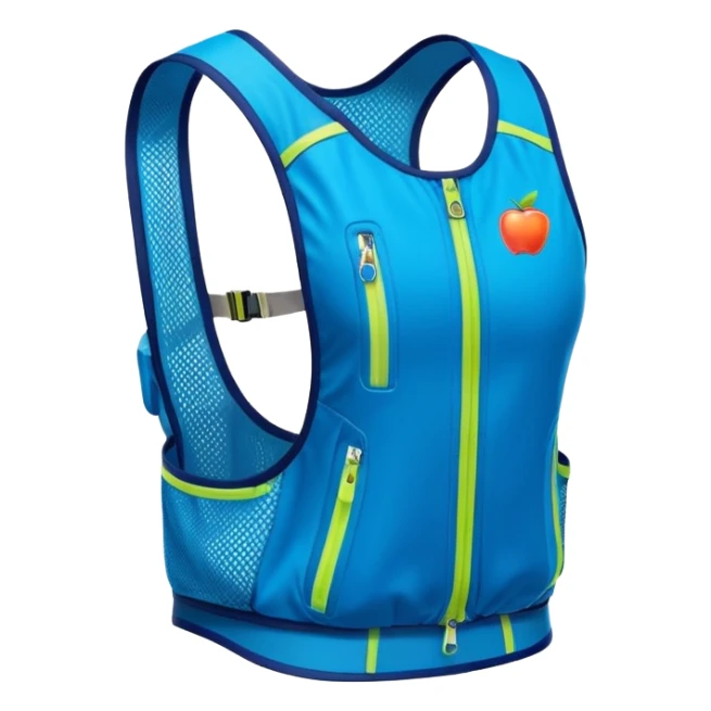 sporty running vest with hydration features and zipper pockets, isolated, apple emoji style sticker