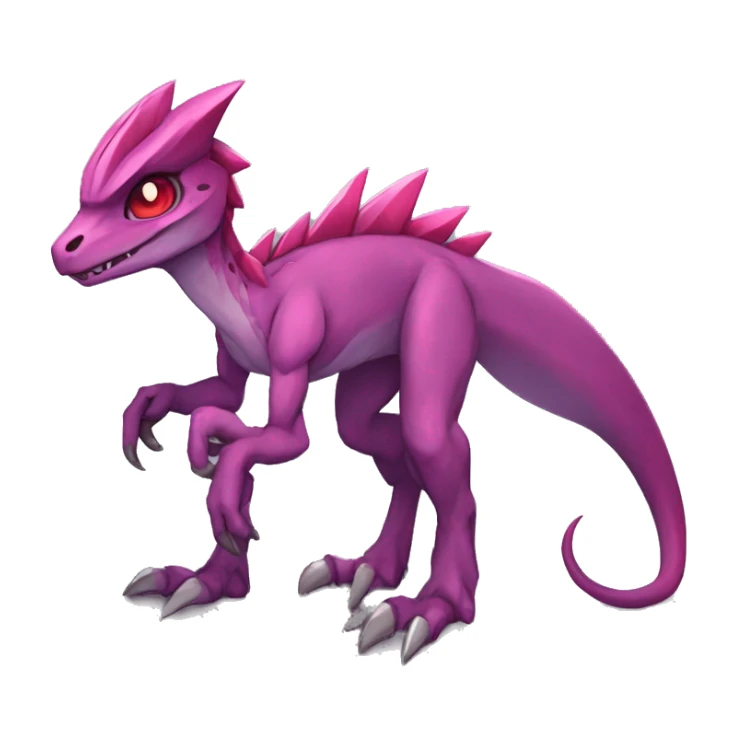 Chibi-Anthro Mauve-maroon-red-colored edgy anthro-genesect-velociraptor-scalie-sona-Fakémon-hybrid with a purple-pink mane on head and back and horns full body sticker