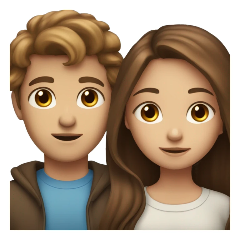 Brown haired girl with blue eyes looking at brown haired boy with brown eyes sticker