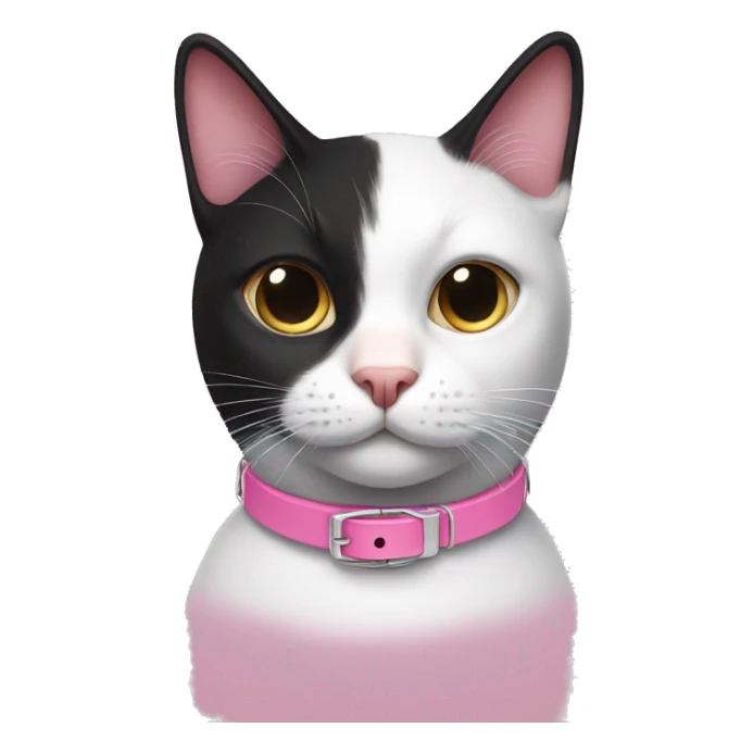 Black and white cat wearing pink collar  sticker