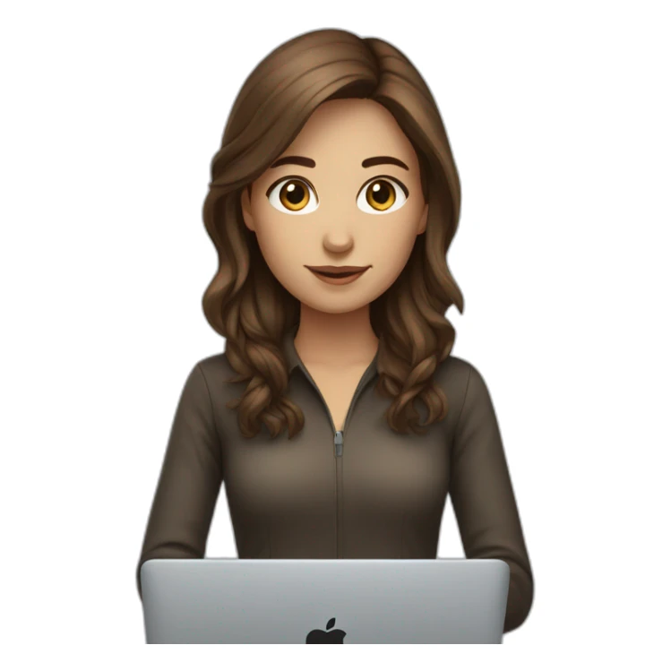 Beautiful programmer girl with brown hair working with MacBook sticker