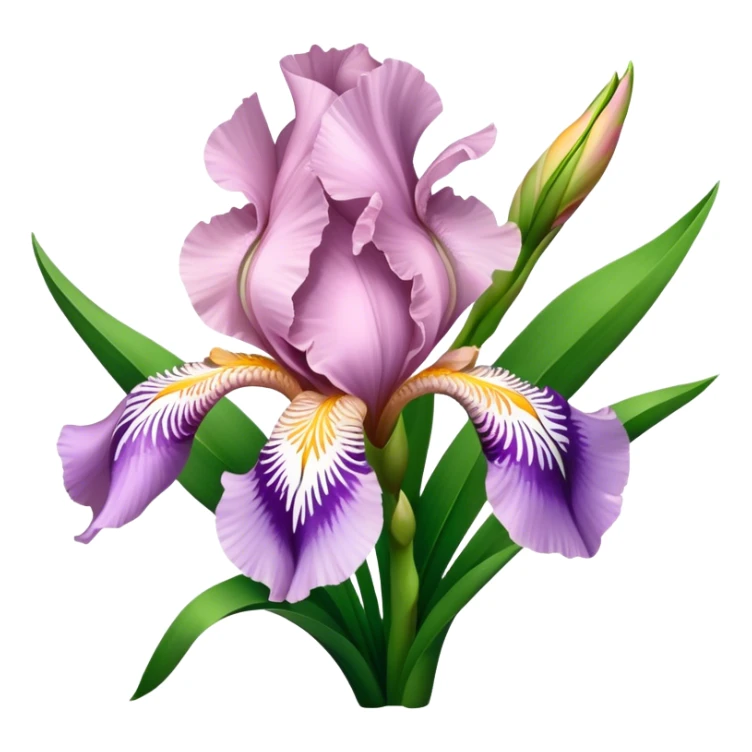 big bouquet Soft Pink Iris, luxuriant, leaf, bud sticker