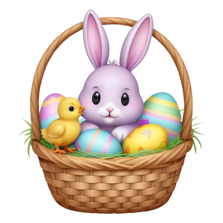 Pastel bunny in a basket of Easter eggs and a little yellow chic sticker