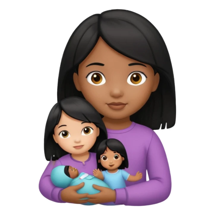 a Toddler black hair girl holding 1 doll sticker