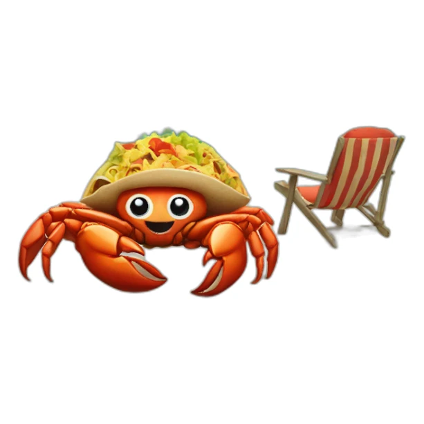 huge crab with huge taco, lying in a chair at the beach sticker