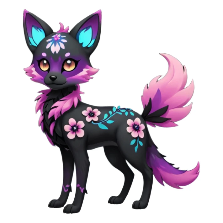 Multicolored gloomy glowing bioluminescent dark edgy gothic spooky cool badass cute adorable pretty cool elegant realistic floral exotic Falvie-Fionbri-fursona, full body sticker