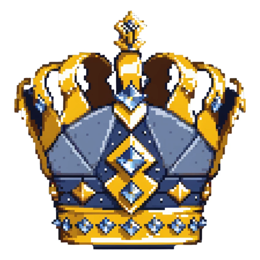 A navy blue king's crown with diamond gems and gold accents sticker