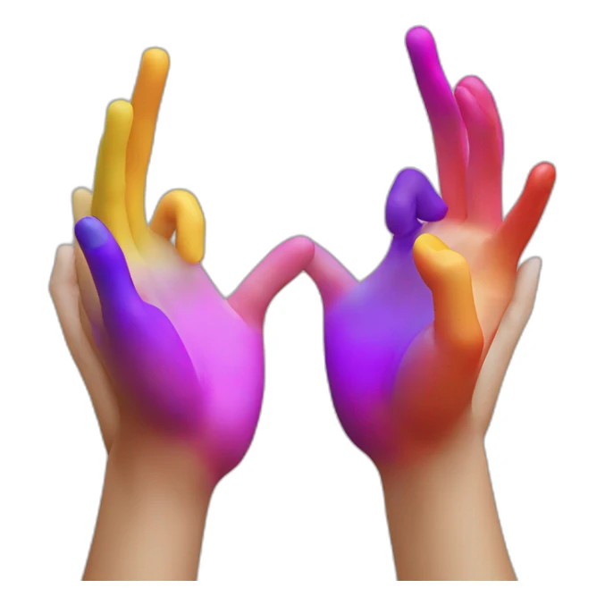 Two hands rozando los dedos la creación colours sticker