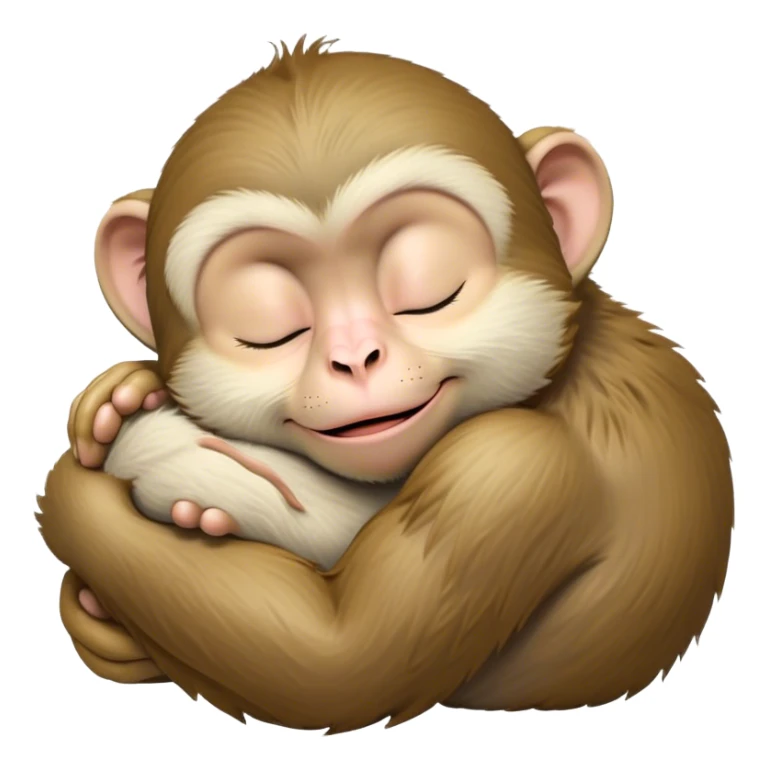 Meme-Worthy cute Sleeping Macaque Portrait Emoji, Head resting peacefully with a contented smile, showcasing soft, downy fur and eyes gently closed in serene slumber, Simplified yet comically adorable features, highly detailed, glowing with a soft, drowsy glow, high shine, relaxed and utterly lovable, stylized with an air of playful laziness, bright and heartwarming, soft glowing outline, capturing the essence of a sleeping macaque that feels destined to become the next viral icon of adorable rest! sticker