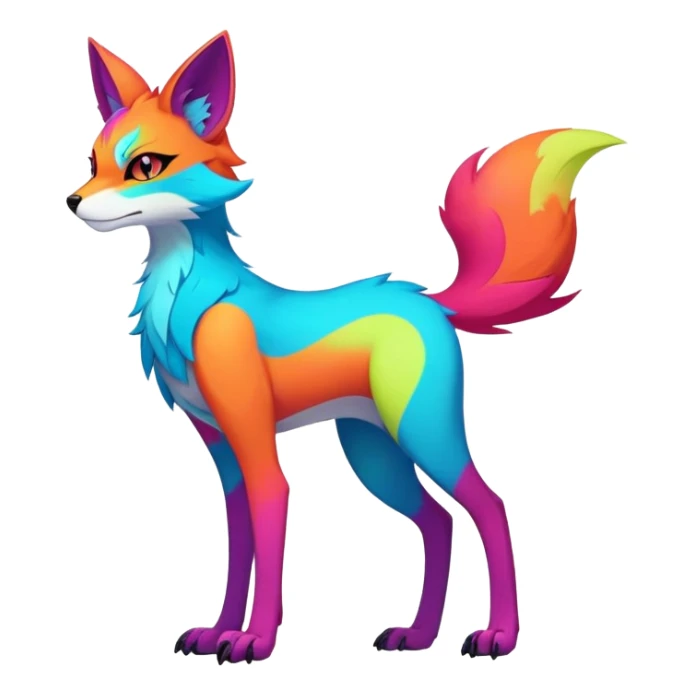 Neon-colored multi-colored edgy cool Falvie-Fionbri-creature-fursona, full body, with random markings sticker