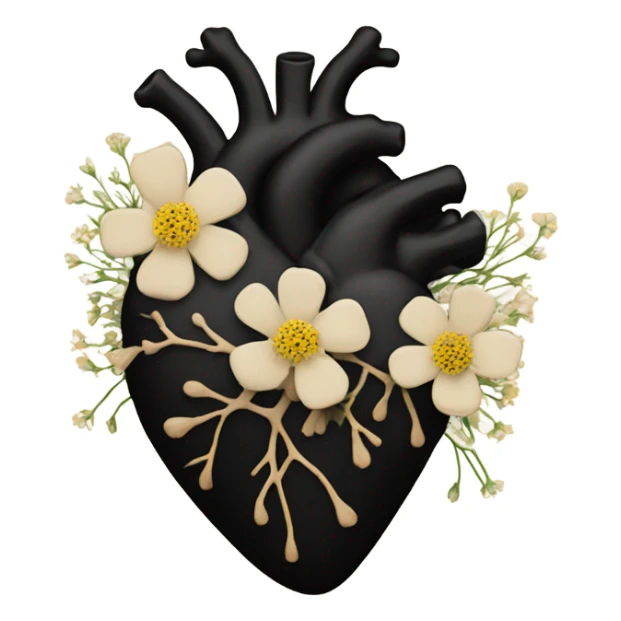 black anatomical heart with beige wildflowers sticker