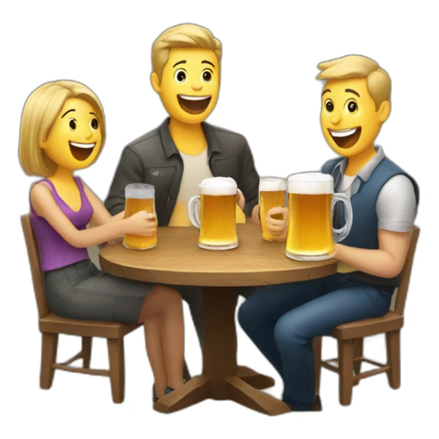 3 people laughing around a table with beer on it sticker