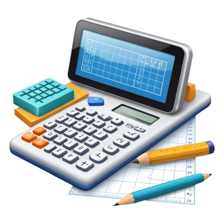 An icon featuring mathematical formulas, a calculator, and geometric shapes, symbolizing mathematics. The design includes a ruler, and a graph, representing the study of numbers, equations, and spatial relationships. Transparent background highlights the precision and logic of math. sticker