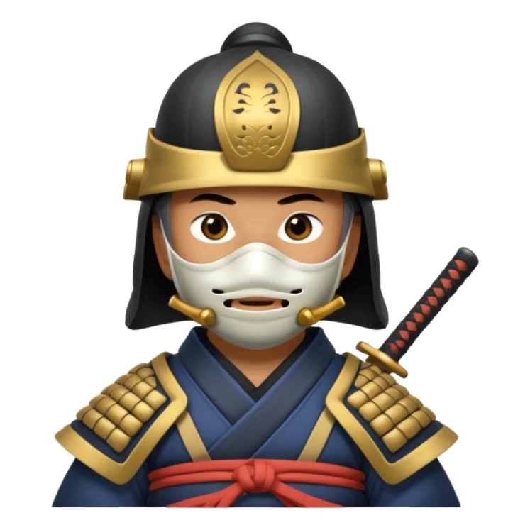 Samurai with helmet and a mask covering their mouth sticker
