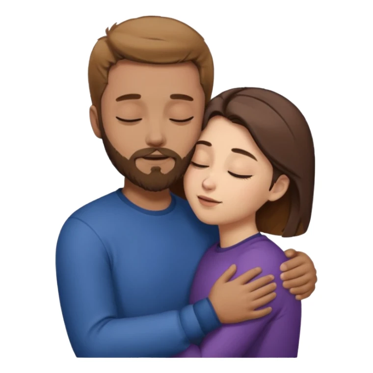 draw a man and a woman hugging each other passionately. looking toward each other. woman has short hair. man has short hair and beard. draw them with closed eyes. woman has dark brown hair. and man has light brown. sticker