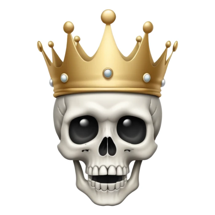 A shocked skull with a crown on top, both hands raised pressing on its head in disbelief, black and white sticker