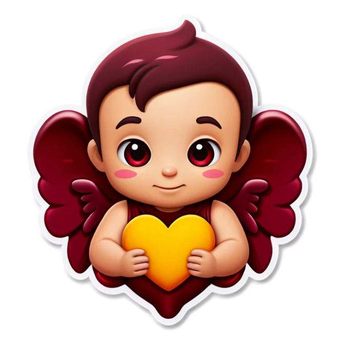 Deep maroon emoji heart with a little baby boy angel inside  sticker