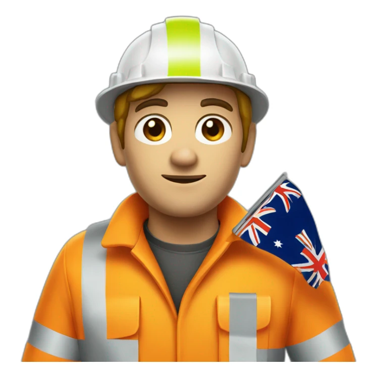 white miner wearing orange high vis and holding an Australian flag sticker