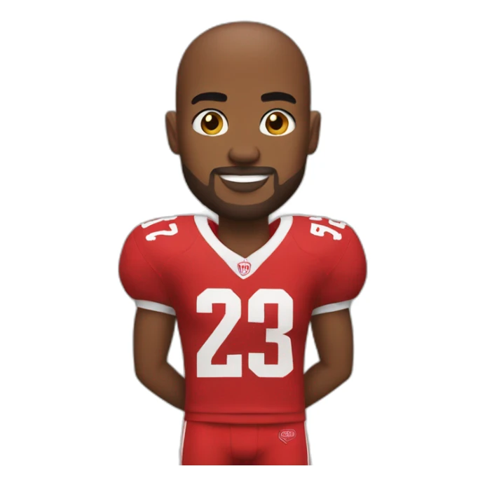 Jimmy Briand with a red football jersey sticker