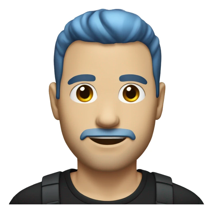 white guy with blue medium length hair, swept to the side covering half his face. wearing black shirt sticker