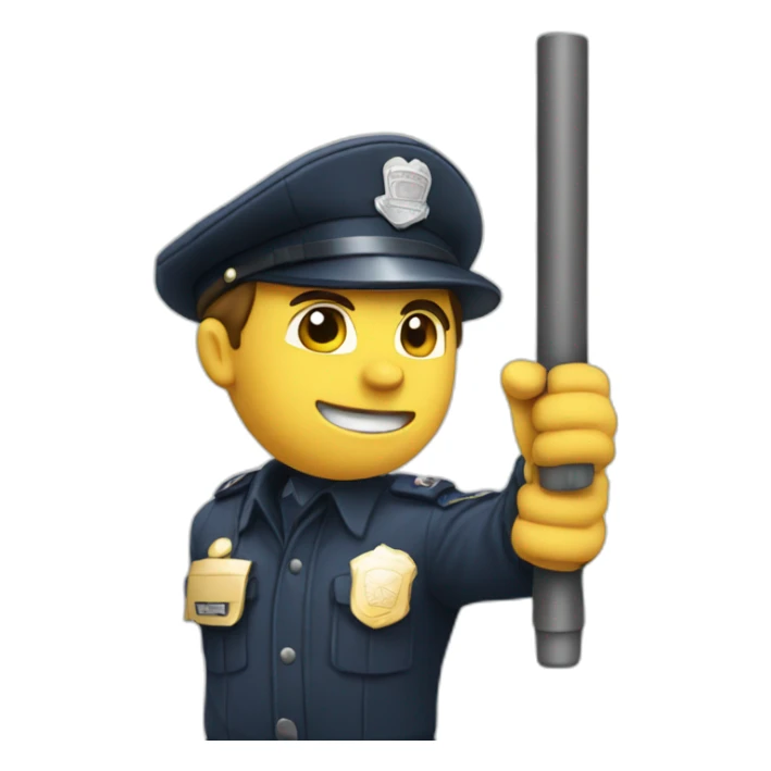 A policeman with a baton in his hand getting ready to strike sticker