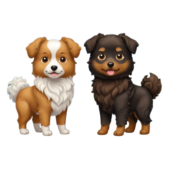 two dogs with wavy hair, one black and one brown with mountains sticker
