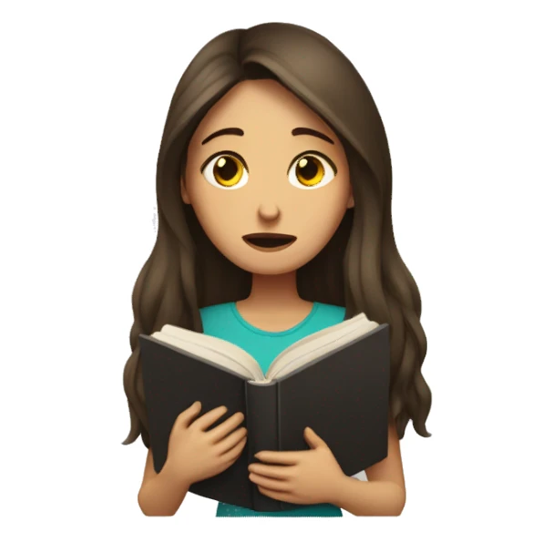 brunette long hair woman crying tears while holding and reading book sticker