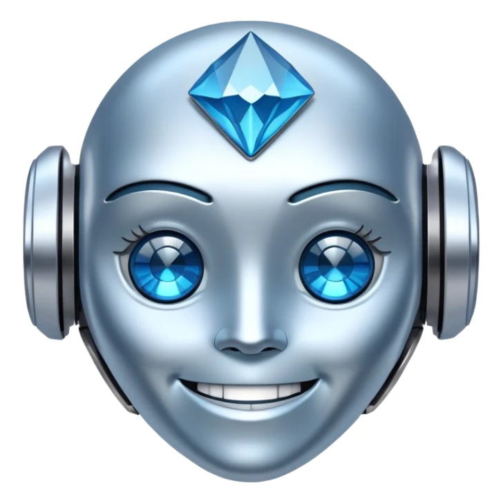 smiling robot and a large blue diamond with a futuristic touch sticker