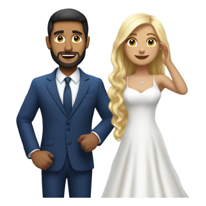 Puerto rican beard short hair with blue hat and navy blue suit getting Married with blond long hair girl with white  wedding dress  sticker