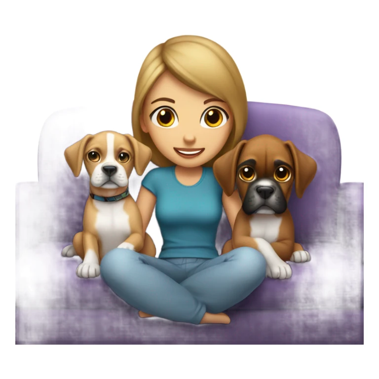 2 light skin girls on couch with boxer puppy  sticker