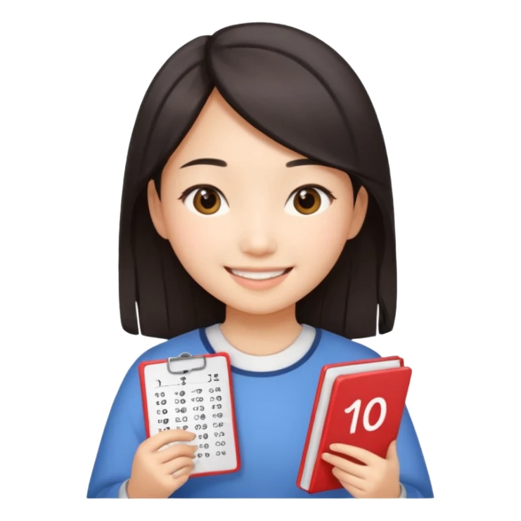 A Asian girl showing a math test with 100% on it sticker