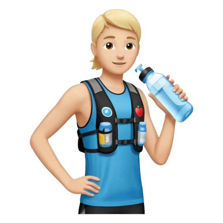 hydration running vest with visible water bottle pockets and small compartments, no wearer, apple emoji style sticker