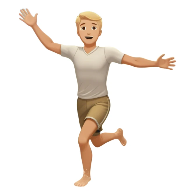 A white man running into the ocean with arms wide open, embracing the waves and the moment. The sun shines warmly, and the water sparkles, symbolizing the joy of creating fun and appreciating life’s simple moments. Their footprints in the sand fade as they fully immerse themselves in the present. sticker