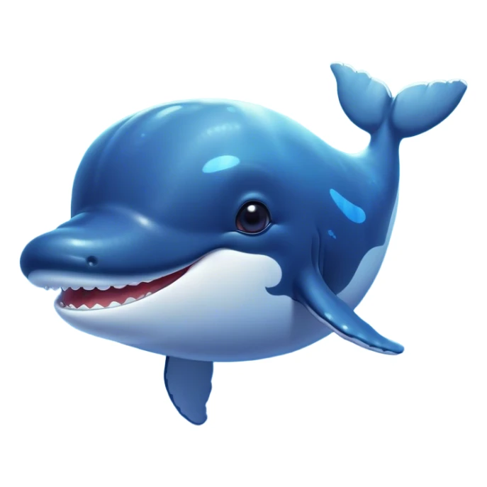 Cinematic Cute Humpback Whale Portrait Emoji, Head tilted playfully and inquisitively, featuring a softly rounded body with bright, sparkling eyes and an adorably expressive mouth, Simplified yet irresistibly adorable features, highly detailed, glowing with a warm, ocean-blue glow, high shine, affectionate and gentle, stylized with a touch of whimsical aquatic charm, soft glowing outline, capturing the essence of a friendly and endearing whale that seems as if it could sing its way into your heart! sticker