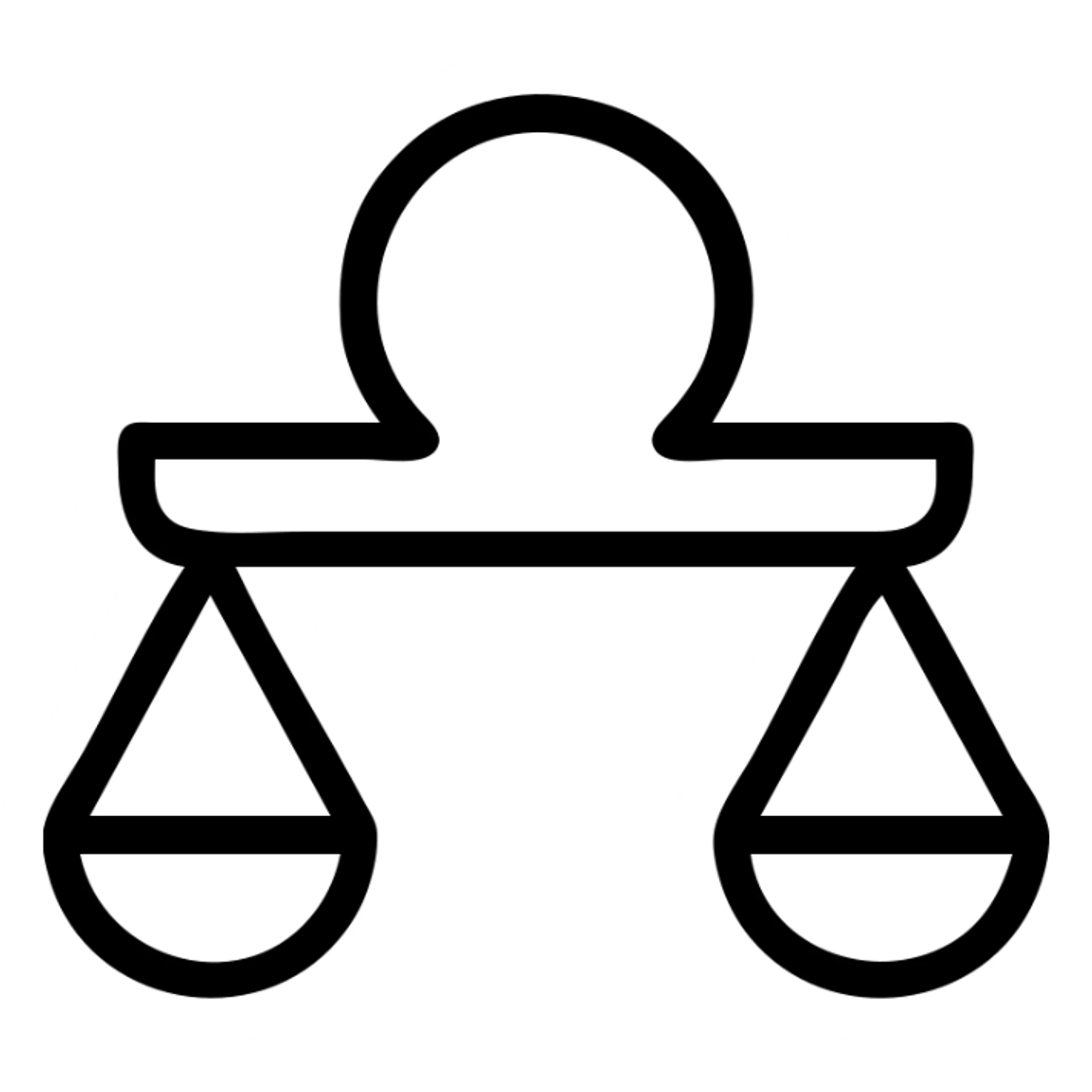 minimalist black line Libra symbol with two arms, each holding a scale, no fill sticker