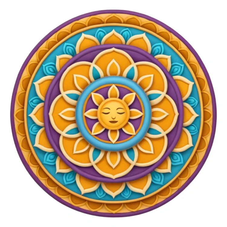 samsara spiritual symbol emoji, mandala-inspired circular pattern, representing interconnectedness of all things, peaceful spiritual feel sticker