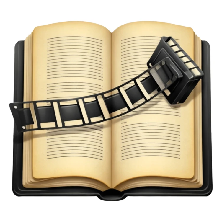 open book with a film strip above it sticker