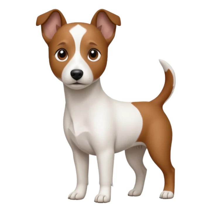a fully white jack russell the size of a kelpie with a half white face sticker