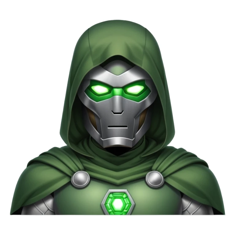 Doctor Doom in full body stance with intense glowing green eyes shining through mask sticker