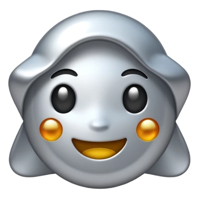 Silver chrome sparkle emoji, iOS emoji style, minimal shape, glossy metallic shine, clean background, smooth lighting sticker