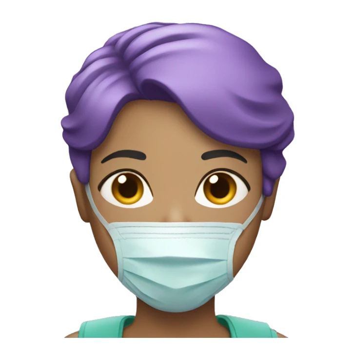 Woman with short purple hair with oxygen mask sticker