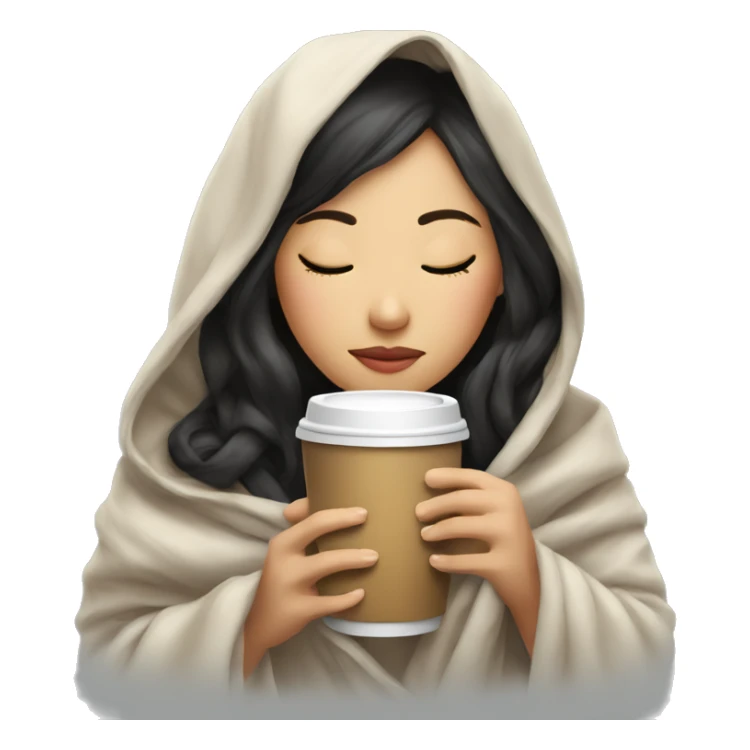 asian girl inside a blanket sipping coffee eyes closed sticker