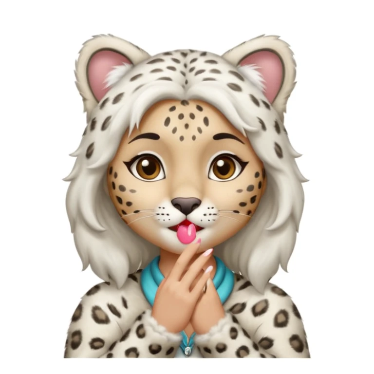 Anthropomorphic snow-leopard girl blowing kisses sticker