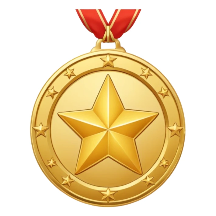 golden medal in star shape, central empty space, details in border, golden sticker