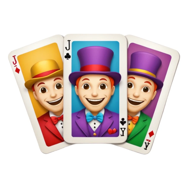3 poker cards, with crazy colorful human jolly jokers inside, sticker